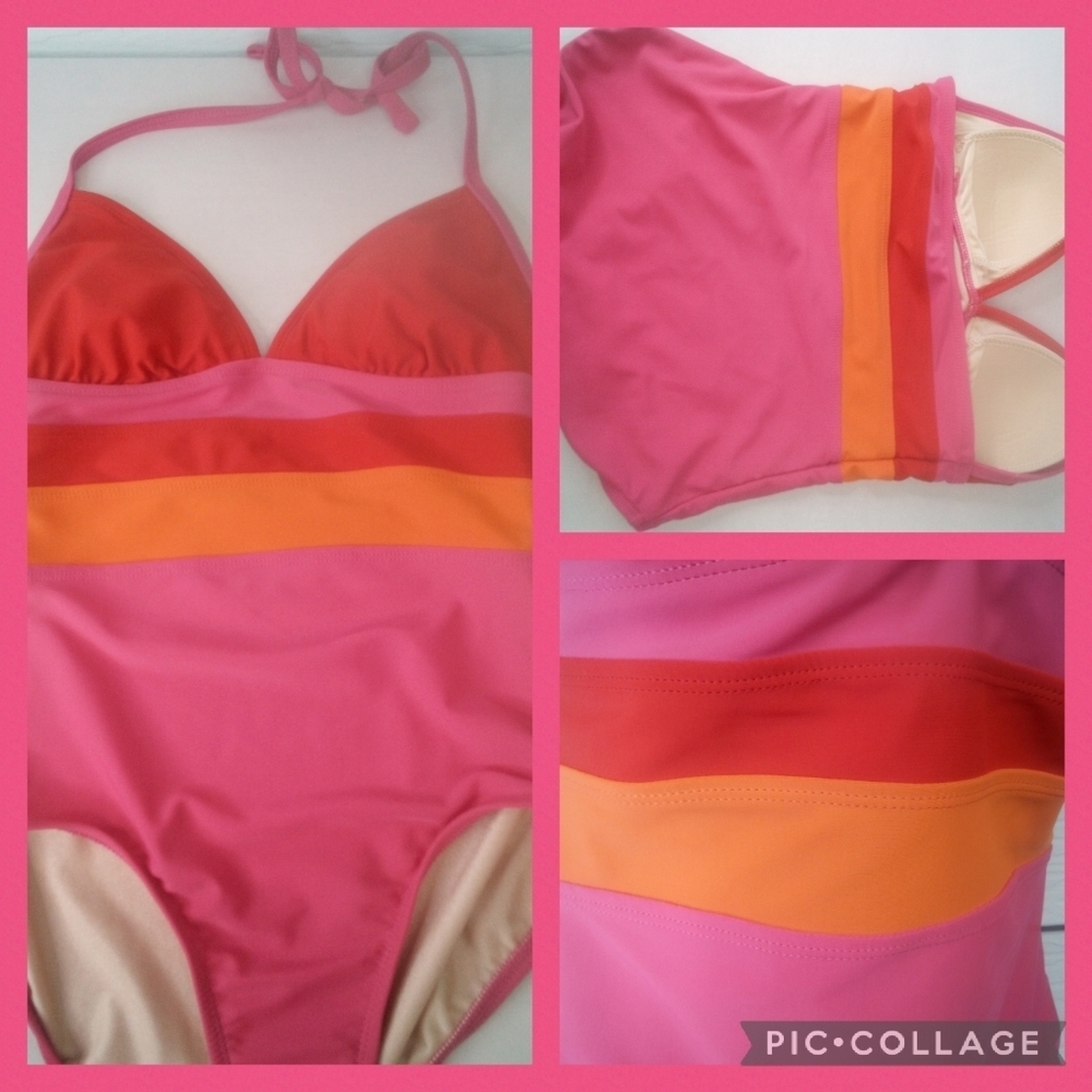 Pink, Orange and Red one piece swimsuit 4 - Picture 2 of 8